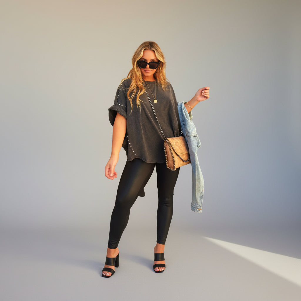 Bella - Oversized Studs T-Shirt