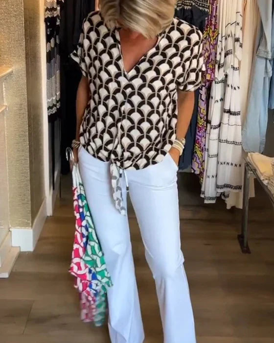 Rachel | Casual Printed V-Neck Top